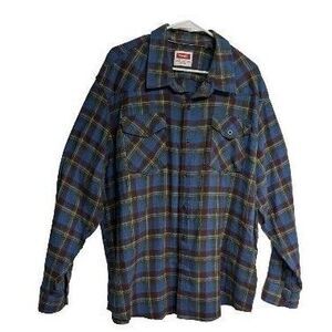 Wrangler Shacket Men 2XL Plaid Shirt Light Flannel Metal Buttons Jacket Vintage